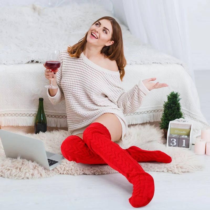 Unisex Overknee-Socken aus Flor, dicke Woll-Bodensocken für Damen, Fußwärmer, gestrickt, lange Overknee-Socken_voghion.com