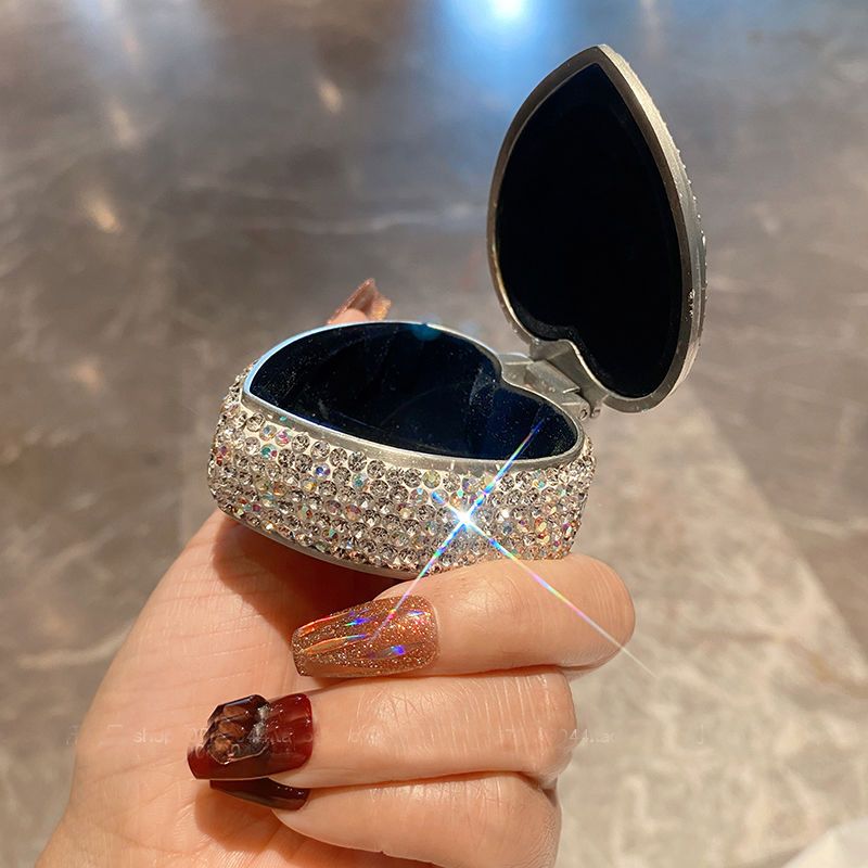 Elegant Heart-Shaped Jewelry Box With Crystal Accents – Compact & Stylish Storage For Necklaces, Earrings & Rings (Paper-Based, Dustproof)_voghion.com