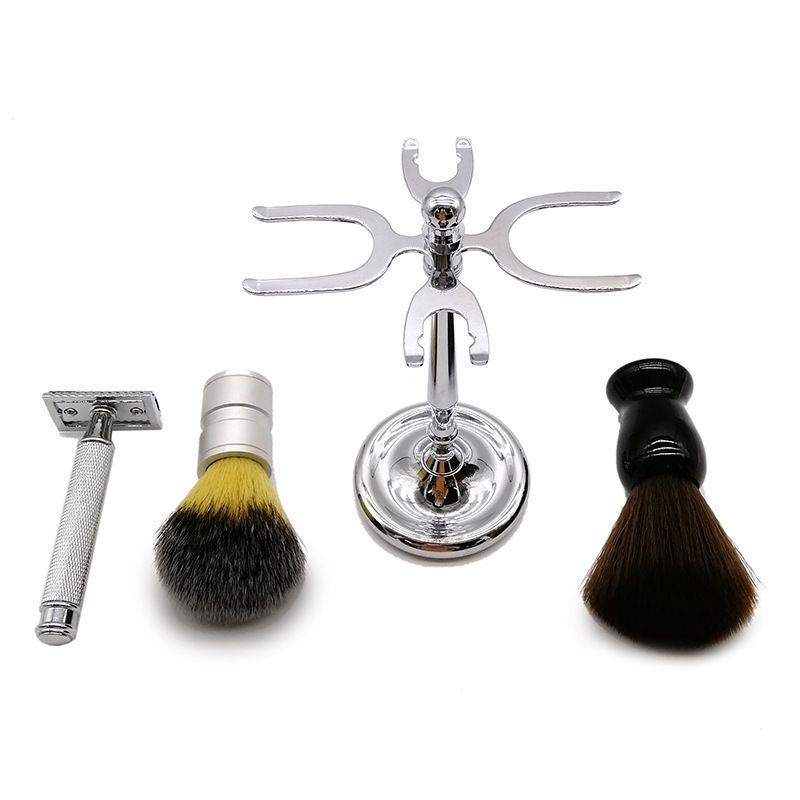 Spazzola per barba e viso speciale per uomo, set da 4 pezzi, setole di cinghiale, acciaio inossidabile, nuovo prodotto_voghion.com