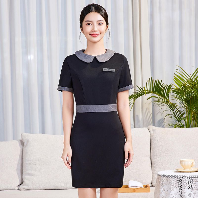 Lyxigt hälsocenter Salong Kosmetolog Kvinna Grå Nagelkonst Skönhet Ögonfrans Tatuering Broderi Tekniker Klänning_voghion.com