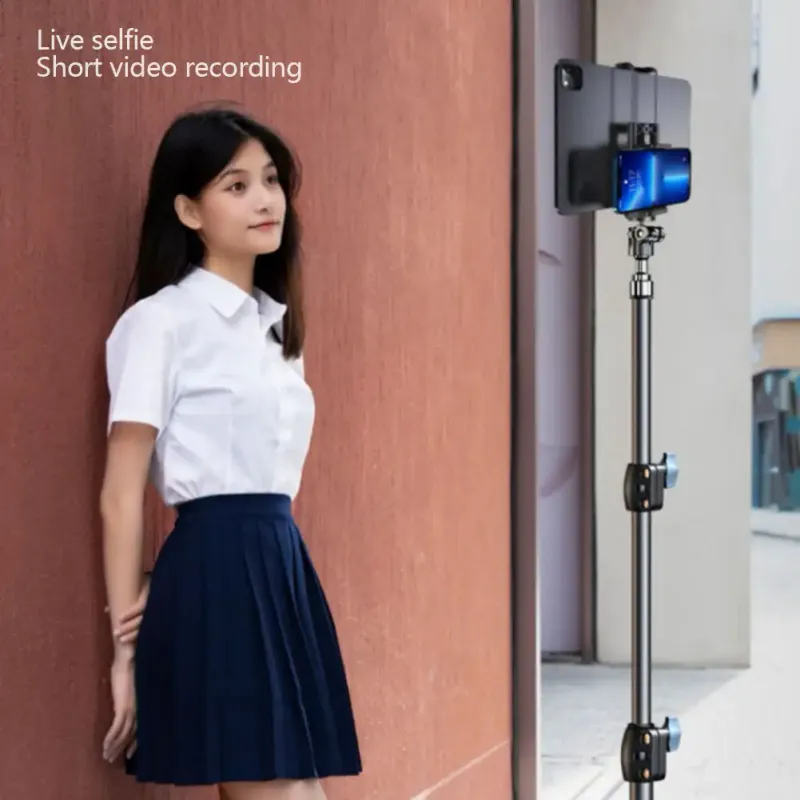 2 In 1 55cm Adjustable Tablet Tripod Floor Stand Holder Live Mount 4-13 Inches For IPad IPhone Bracket Support_voghion.com