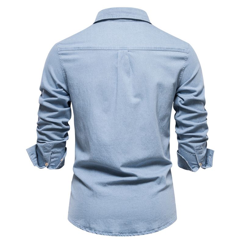 Jeanshemd für Herren – Klassische Langarm-Arbeitskleidung aus Baumwoll-Chambray, sandgewaschen und vorgeschrumpft (15 Farben von Mitternachtsschwarz bis Vintage-Blau)_voghion.com