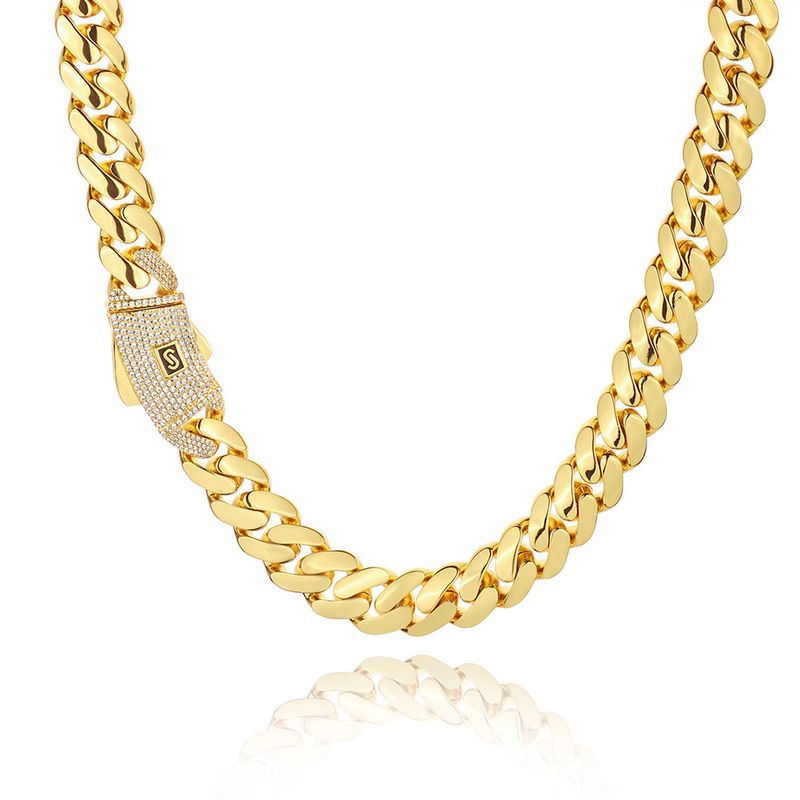 Collana da uomo Hip Hop in oro 14 carati lucido con ciondolo cubano alla moda_voghion.com