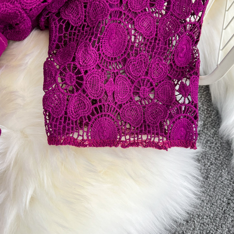 Fashion Suit Women's Light Luxury Two Piece Set Lapel Loose Single-breasted Lace Shirt Two-piece Set With High-waisted Pleated Skirt Elegant Female_voghion.com