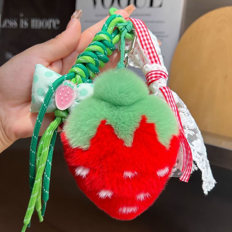 Lindo llavero de peluche con forma de fresa de conejo Rex para coche, bolso, mochila, adorno de alta gama, regalo de cumpleaños_voghion.com