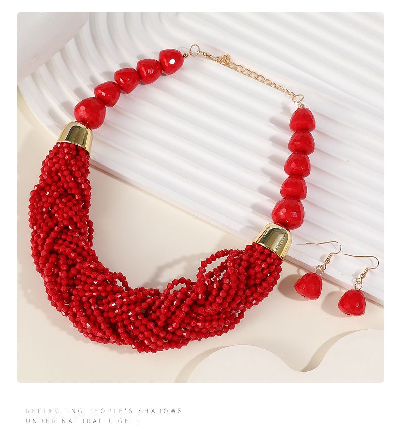 Woven Three-piece Beaded Rice Beads Multi-layer Exaggerated Retro Ethnic Bohemian Necklace Set Ladies_voghion.com