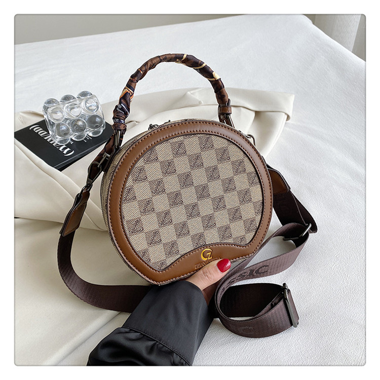 Borsa per torta rotonda retrò da donna con texture Borsa a tracolla con texture versatile per la nuova moda estiva 2023_voghion.com