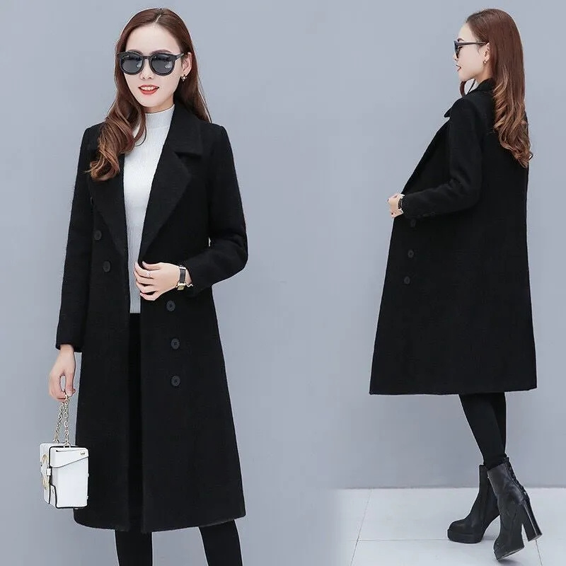Female Woolen Coat Veet 2023Women's Double-Breasted Woolen Coat Spring And Autumn Woolen Coat Fashion Suit Collar_voghion.com