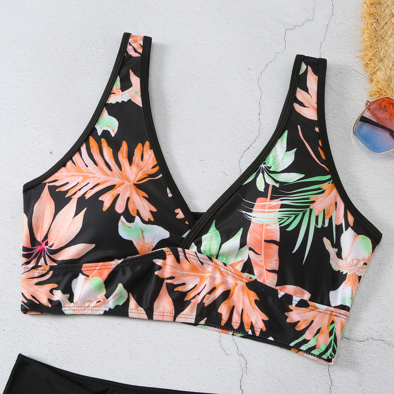 2024 New Printed Skirt Conservative Women's Split High Waist Tankini Swimsuit_voghion.com