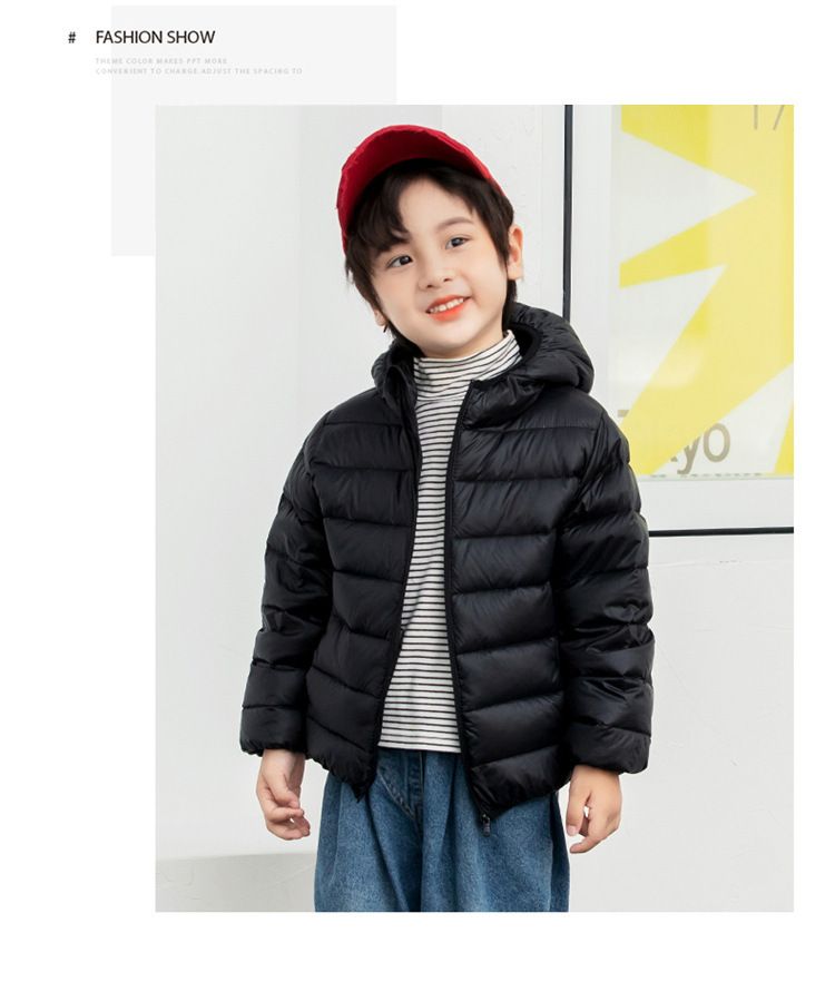 Chaqueta de plumón ultraligera para niños y niñas: abrigo de invierno cálido con 95 % de plumón de pato blanco, capucha y nailon suave. Tallas: 100-170 cm._voghion.com