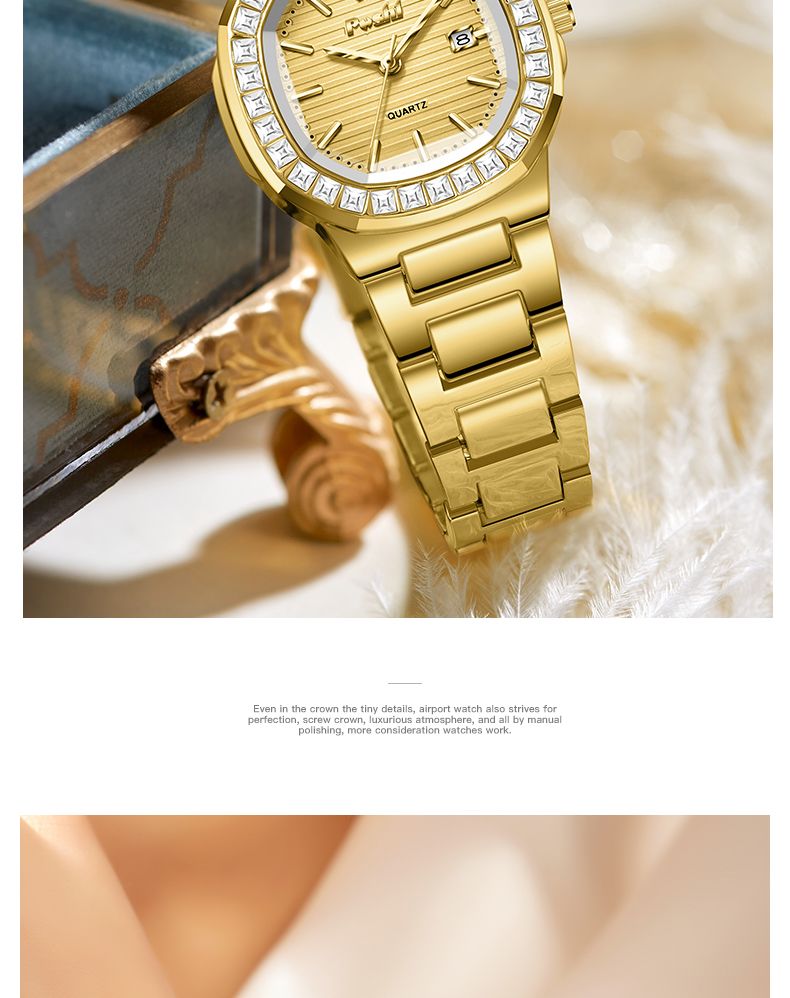 Montre à quartz élégante et tendance pour femme, cadran en cristal avec date, bracelet décontracté_voghion.com