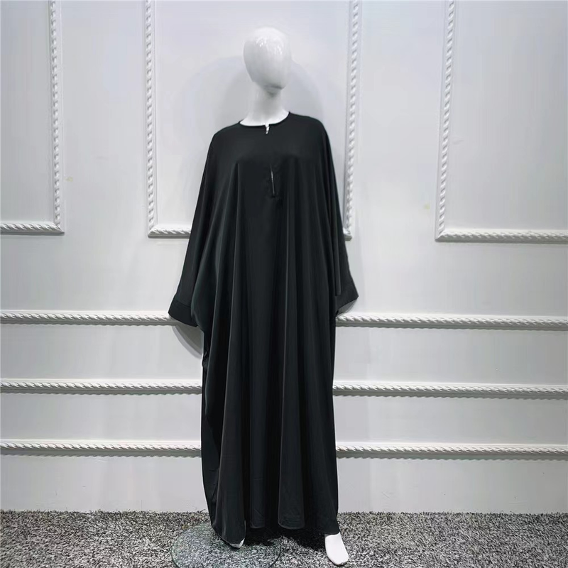Women's dress full of solid color bat-sleeve robe plus-size dress_voghion.com