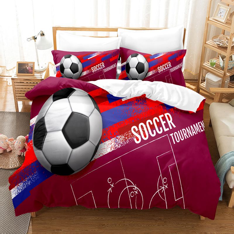 Fußball-Druck Dreiteiliges Set 3D Digital Bettwäsche Set Bettlaken Quilt Set Zweiteiliges Set_voghion.com