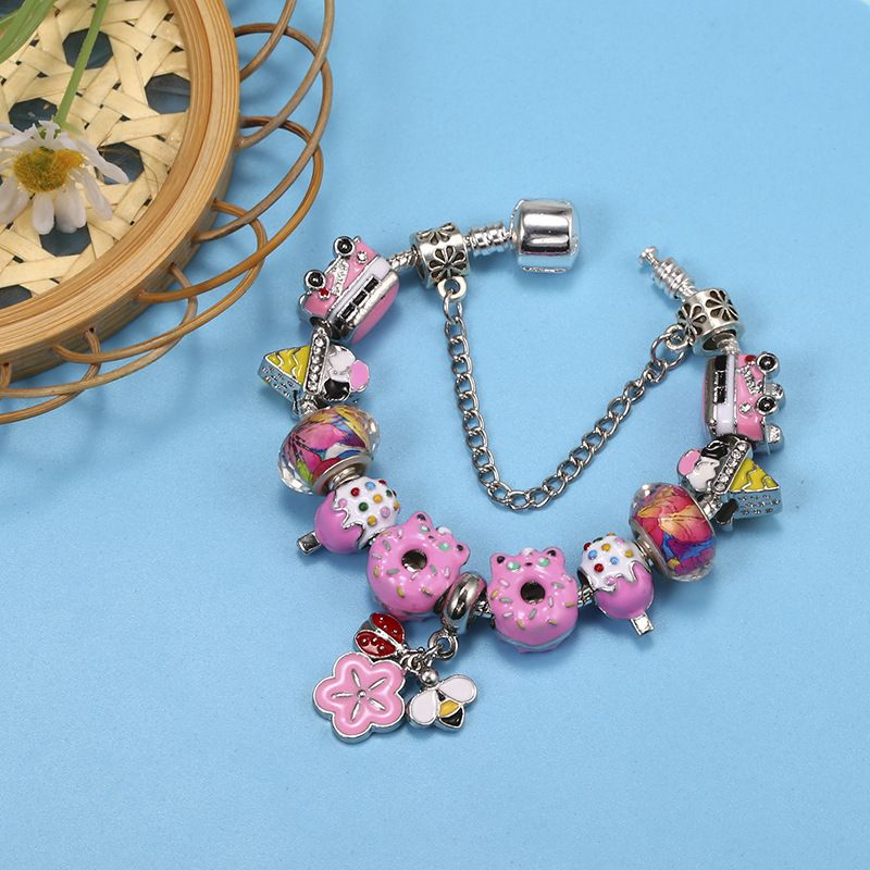 Charm Bilezikler Pembe Kız Bilekliği Donut Dondurma Araba Boncuklu Kendin Yap Bilezik Kadın_voghion.com