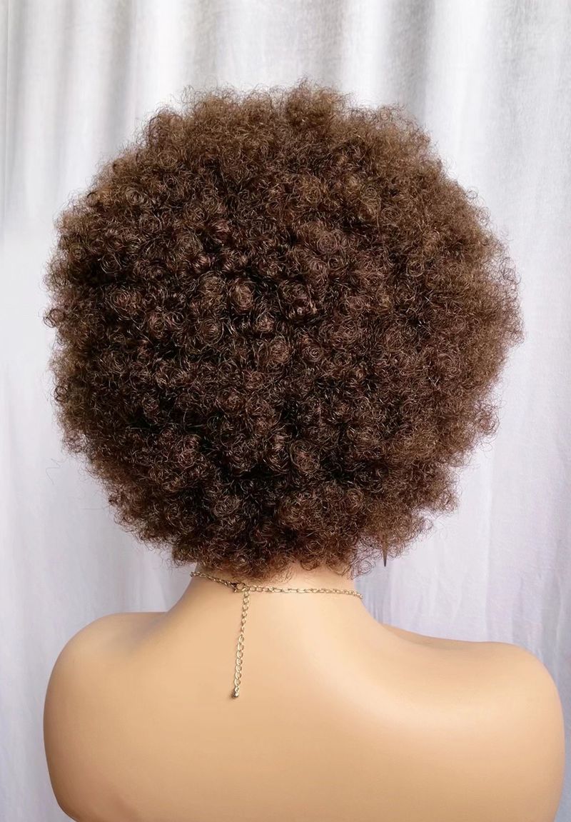 Afro-Perücke mit strukturierter Spitze vorne – 100 % Echthaar, kurz und flauschig gelockt, atmungsaktive Kappe für natürliche schwarze Frisuren_voghion.com