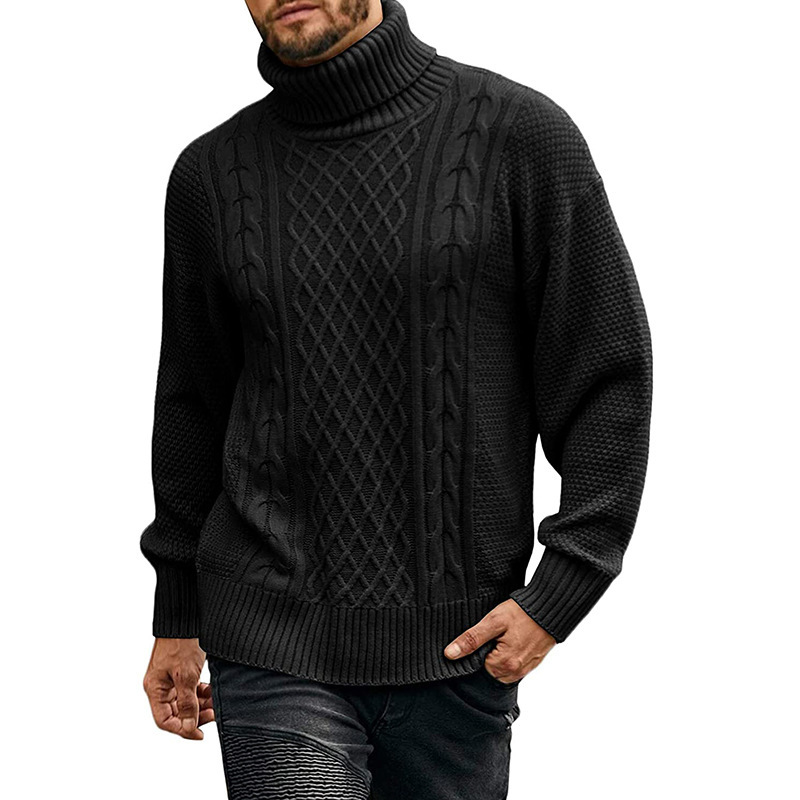 Herrenpullover mit hohem Halsausschnitt, einfarbig, Strickpullover, langärmelig, lässiges Oberteil für Herbst und Winter_voghion.com