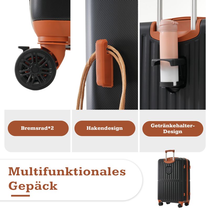 Juego de mesa de 3 piezas (M, L, XL) con puerto USB y soporte de sujeción, ABS Hartschale, TSA Schloss, Schwarz-Braun_voghion.com