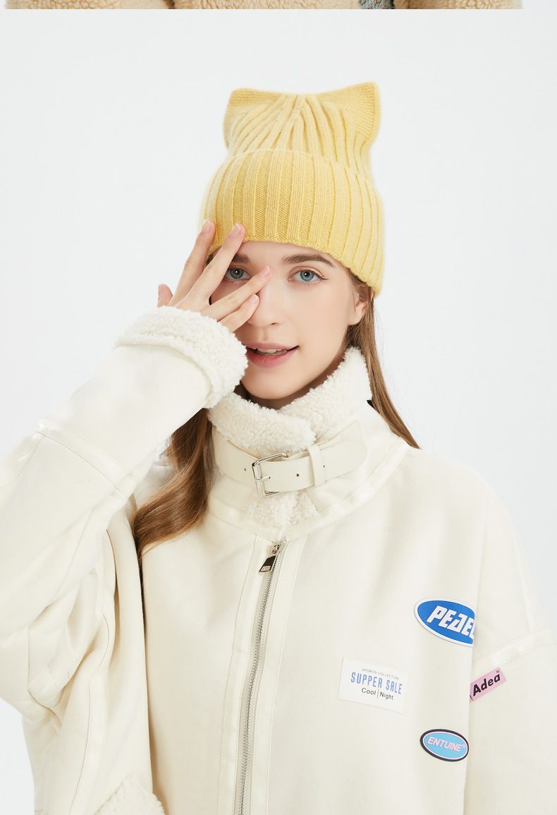 100% orecchie di gatto (pane a forma di orecchie di gatto al vapore) lavorato a maglia per le donne in inverno, cappello versatile di alta qualità, caldo e carino_voghion.com