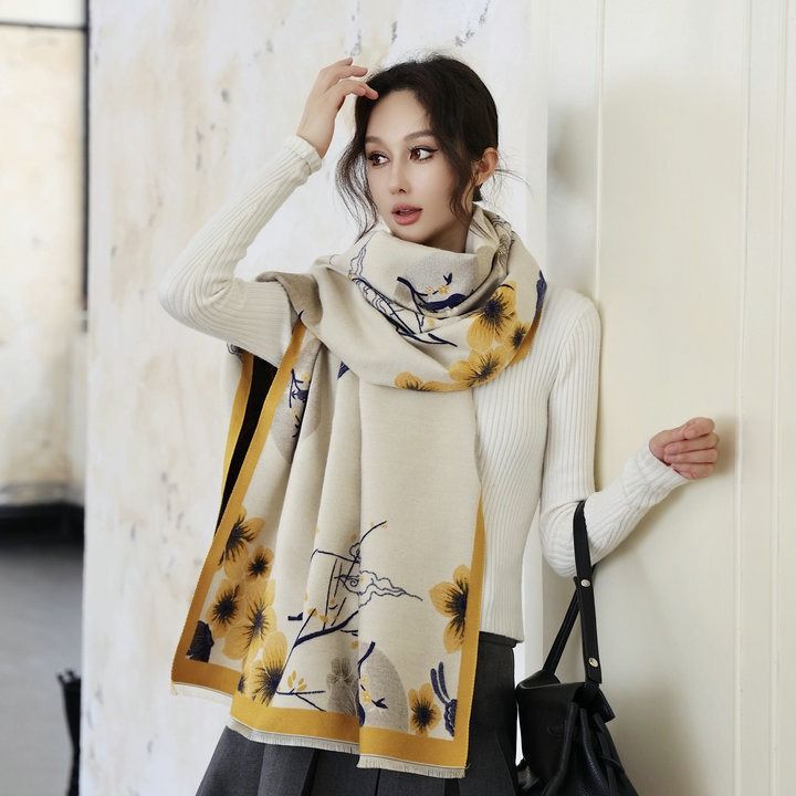 2025 Winter New Imitation Cashmere Printed Scarf Women's High-end Temperament Versatile Warm Shawl Scarf Dual-purpose_voghion.com