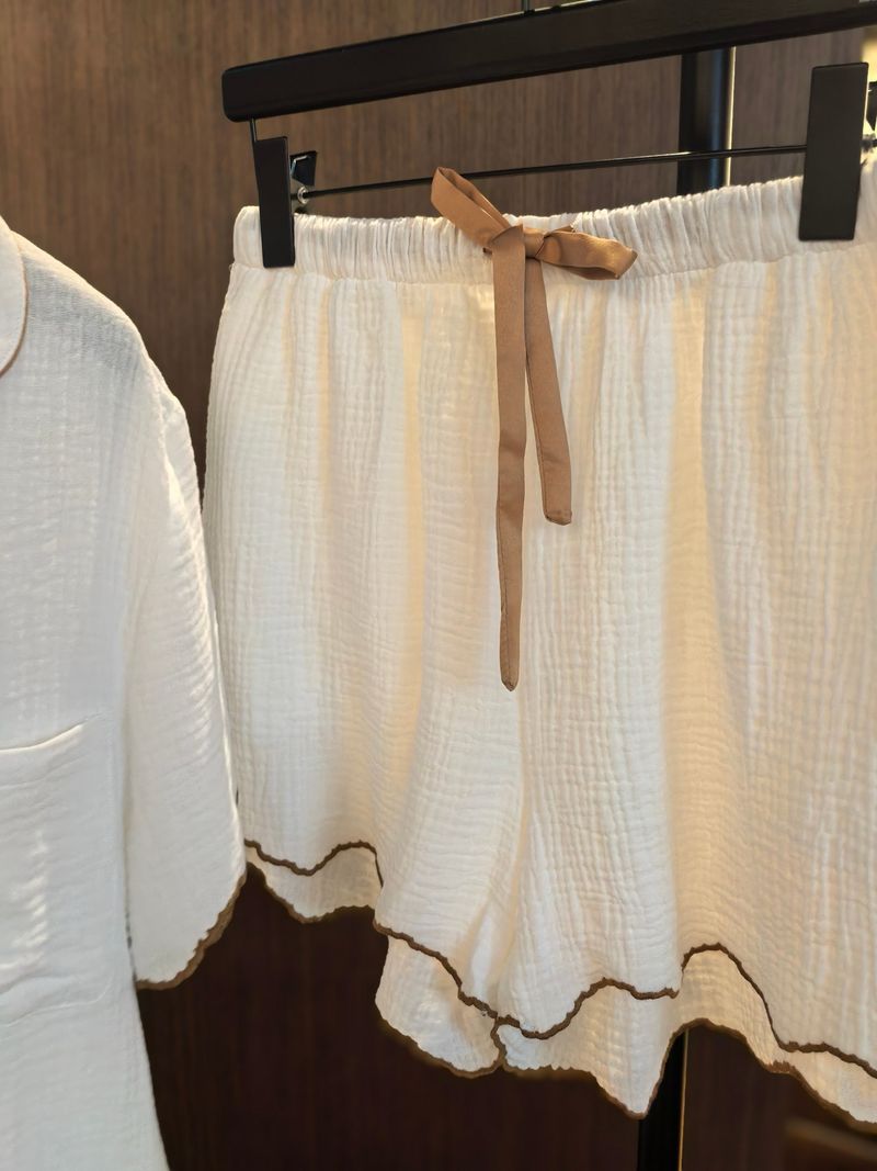 Women's Sleepwears New Style Organic Pure Cotton Double Layer Cotton Yarn Embroidery Lace Short Sleeved Pants Long Sleeved Pants Home Clothes Suit_voghion.com