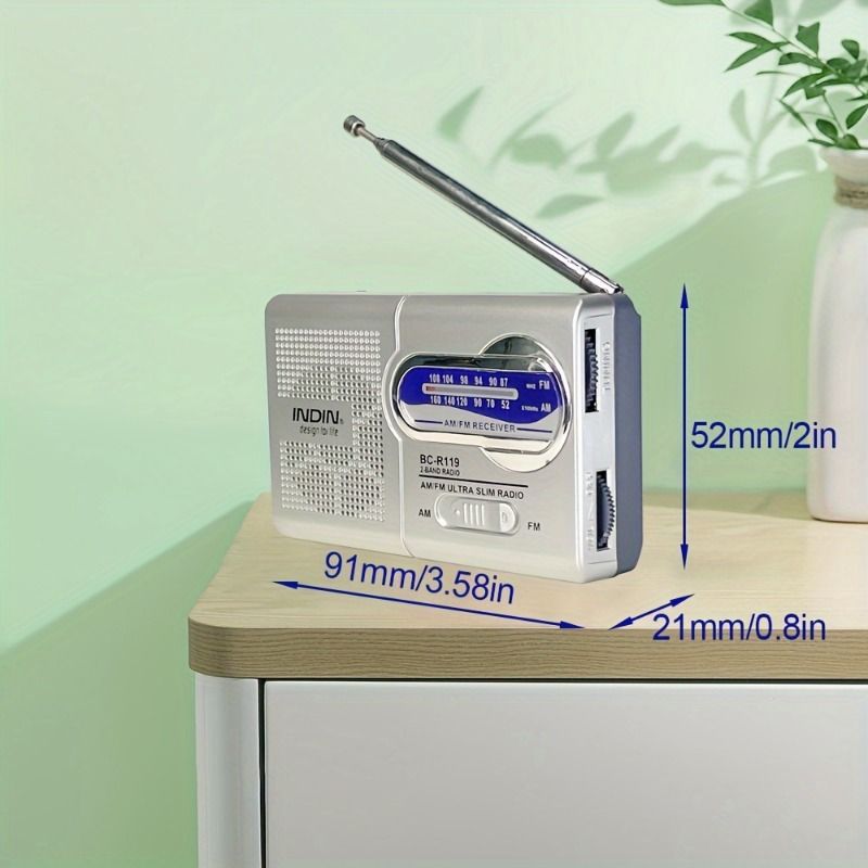 40 mm mini-storlek ultratunn INDIN BC-R119 bärbar radio med hög känslighet, AM/FM och inbyggd högtalare för hemmet, utomhusbruk, redo för nödsituationer_voghion.com