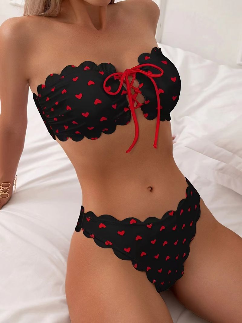 Damenbekleidung Tube Top Split Badeanzug Hohe Taille Spitze Sexy Badeanzug Zweiteiliger Bikini_voghion.com