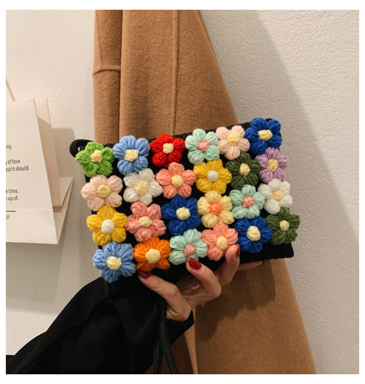 Borsa a tracolla all'uncinetto da donna - Borsa a tracolla floreale bohémien (nero/bianco/beige) - Borsa da spiaggia in cotone fatta a mano_voghion.com