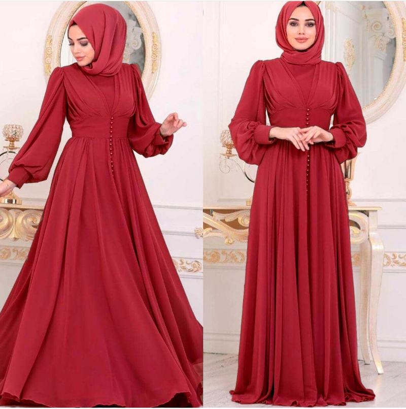 Dameskleding Moslim damesgewaad effen kleur chiffon puntige tuniekjurk Moslim Abaya_voghion.com