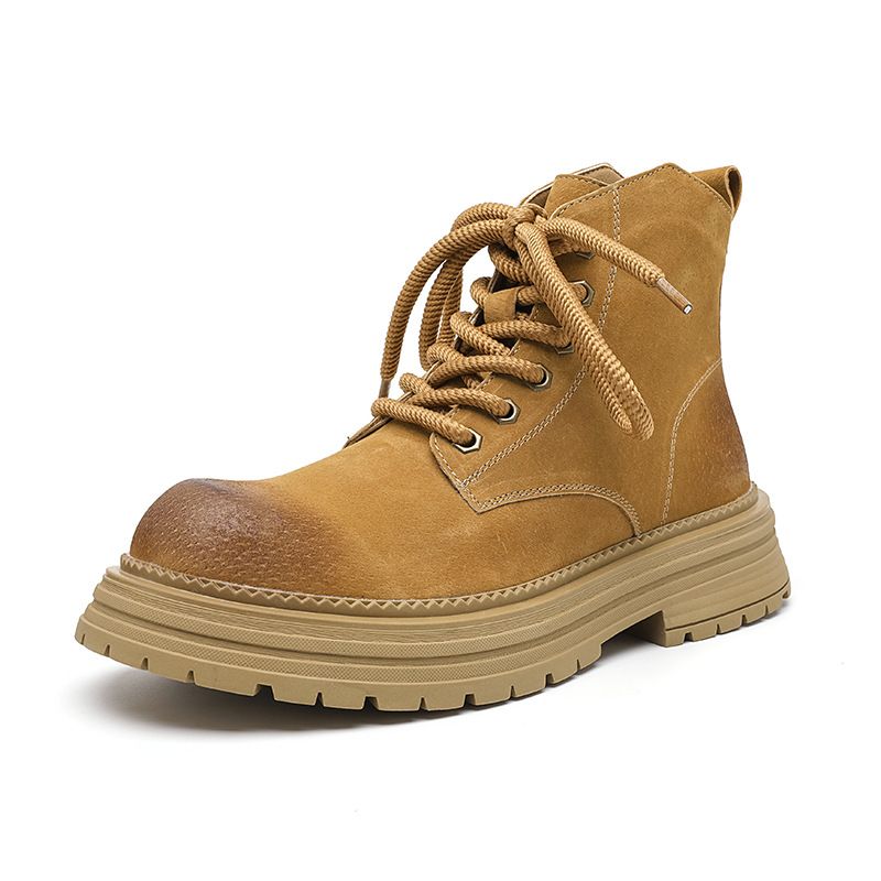 Stivali Martin Scarpe da uomo con suola spessa e rialzata Stivali da locomotiva a vento grandi gialli Stivali corti_voghion.com