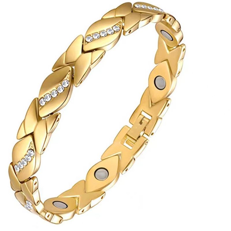 Bracelet réglable magnétique Yunjin New Leaf incrusté de diamants en cuivre rouge antique brossé_voghion.com