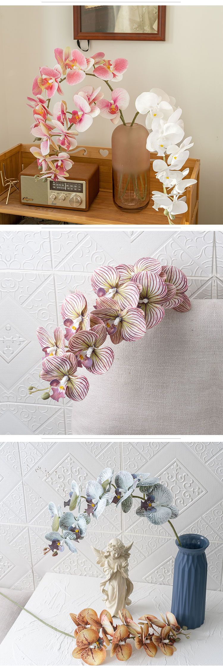 Artificial & Dried Flowers Green Plant Milk Candy Nine Head Hand Feel Moisturizing Phalaenopsis Artificial Flower Flower Wedding Decorations_voghion.com