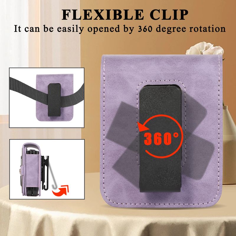 For Samsung Galaxy Z Flip5 5G Luxury Fashion Business Card Holder Leather Clip Phone Case Cover_voghion.com