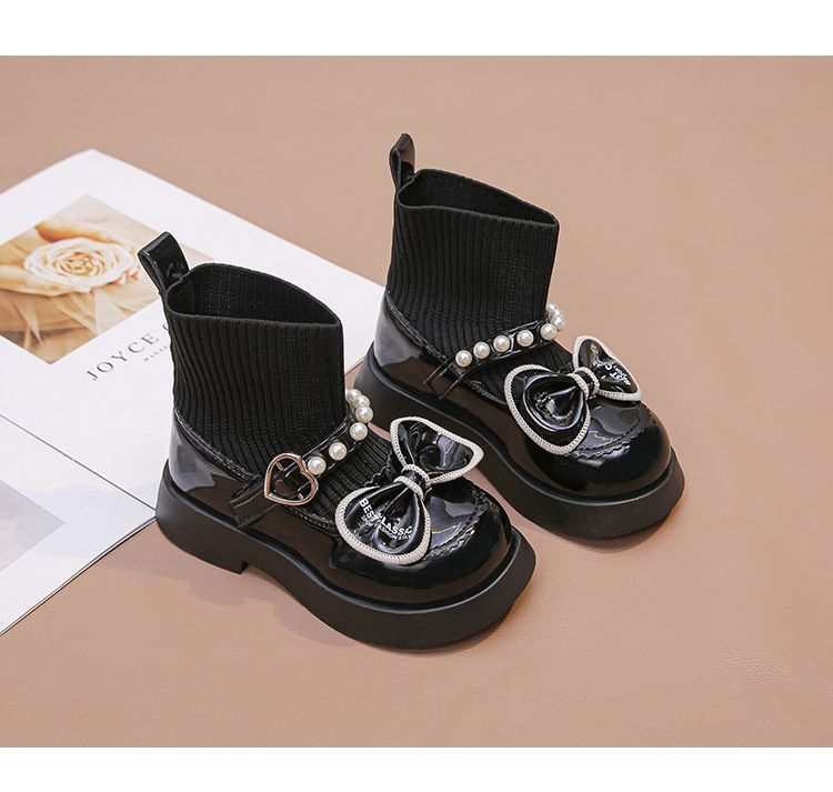 Chaussettes Fille 2024 Automne/Hiver Nouvelle Collection Enfants Velours Court Princesse Martin Filles Moyen et Grand Noir_voghion.com