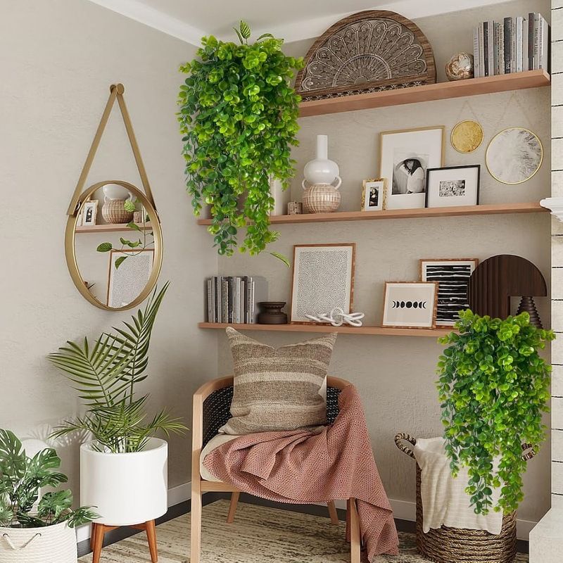 Arredamento per la casa, pianta artificiale in rattan di eucalipto con 69 maglie, pianta verde artificiale da appendere alla parete, decorazione per esterni._voghion.com