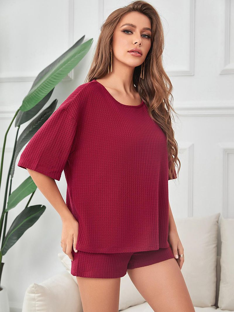 Kadın Pijama Yazlık Günlük Spor İki Parçalı Takım Dış Giyim Kısa Kollu Şort Ev Giyim Gecelik_voghion.com