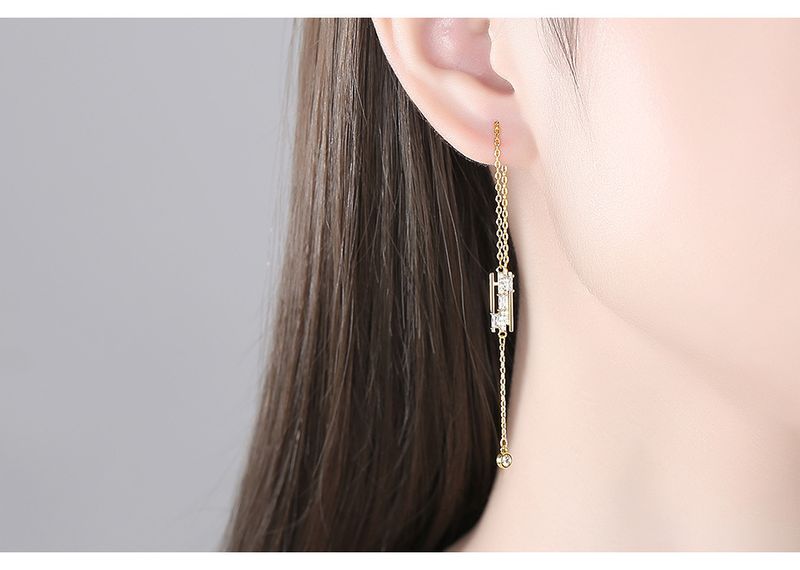 Eleganti orecchini pendenti con nappe e pietre di zircone, design geometrico, graziosi orecchini a catena lunga per donna, orecchini lunghi semplici e alla moda_voghion.com