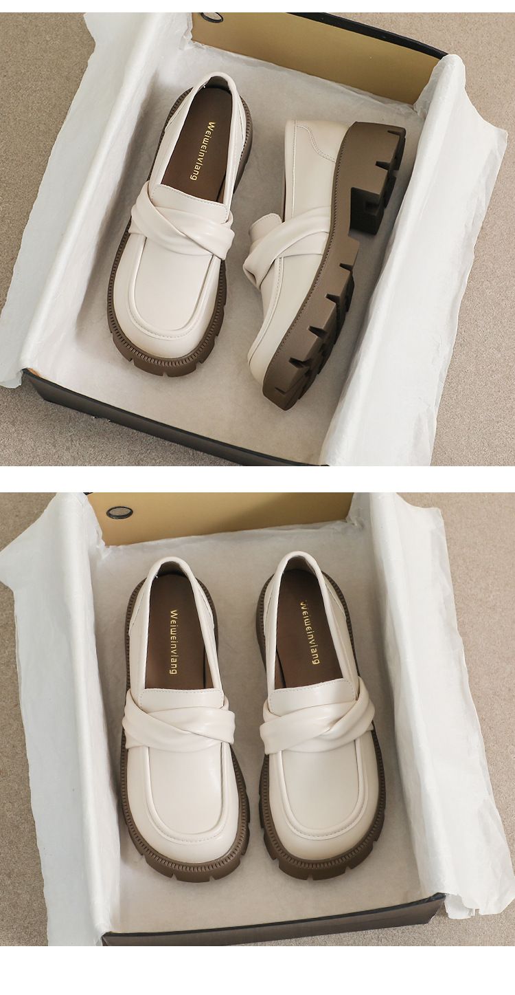 Platform Loafers Women's One-pedal Black Retro Small Leather Shoes College Style Soft-soled Single Shoes_voghion.com