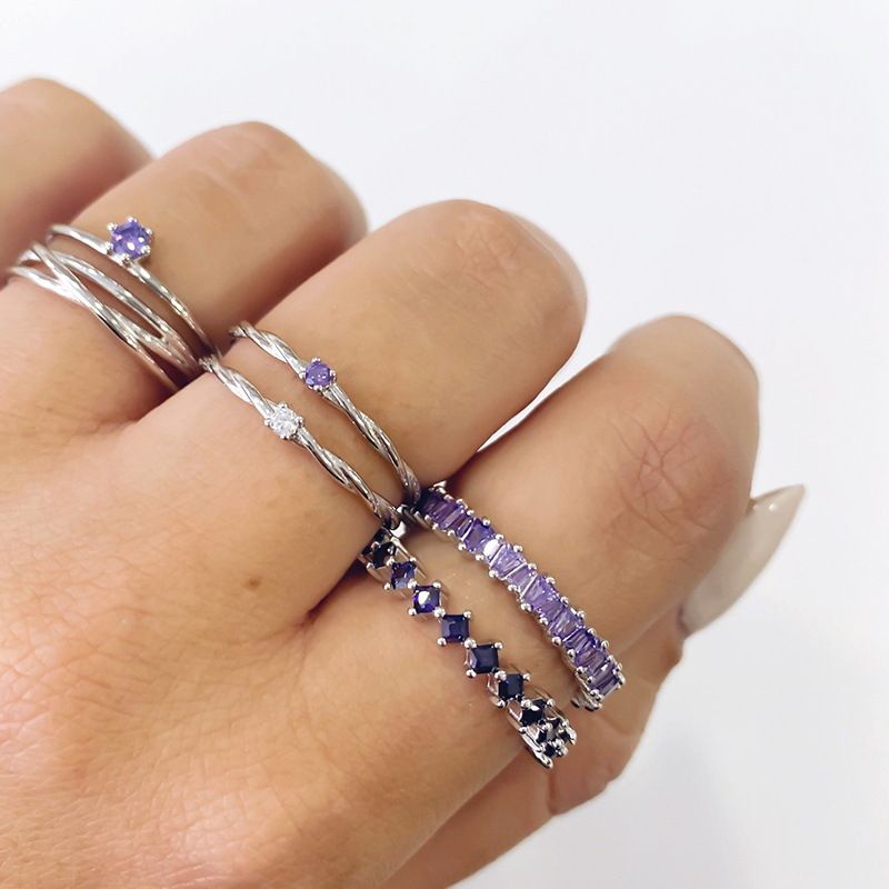 Bague en or plaqué cuivre avec zircons incrustés pour femme, bague de luxe rétro avec diamants colorés_voghion.com