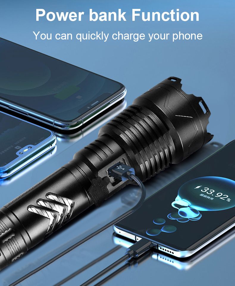 xhp199 Xhp160 With Power Bank Type-C Fast Charging Outdoor Strong Light Tactical Flashlight_voghion.com