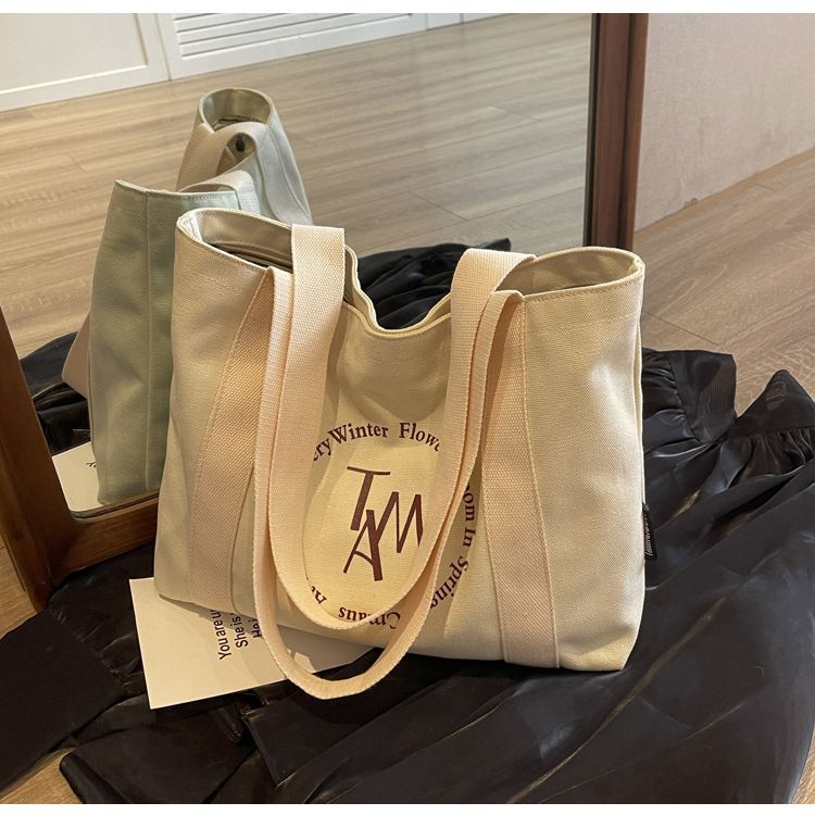 Large Volume Casual Mommy Tote Canvas Bag Textured Printed Monogram Shoulder Bag_voghion.com
