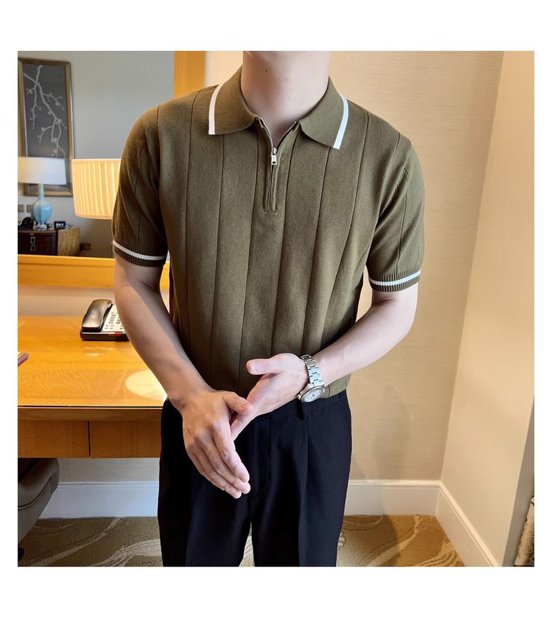 Performance-Poloshirt für Herren – Atmungsaktives Strickoberteil mit halbem Reißverschluss und Kontrastkragen_voghion.com