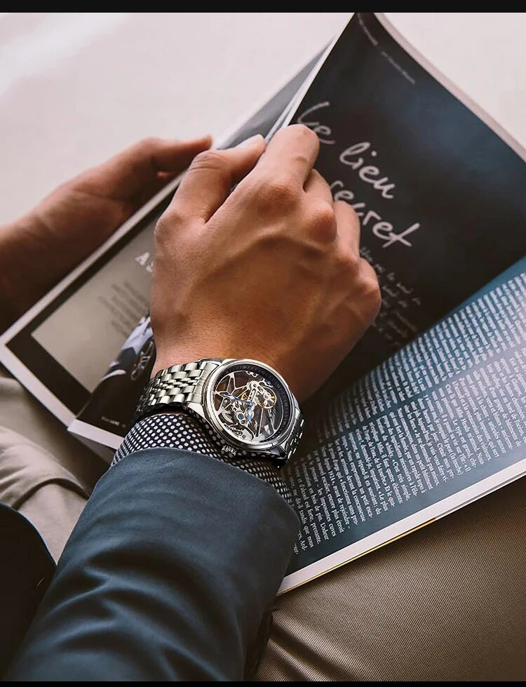 AILANG Fashion Skeleton Mechanical Watch Top Brand Luxury Men's Steampunk Transparent Hollow Automatic Watch Relogio Masculino_voghion.com