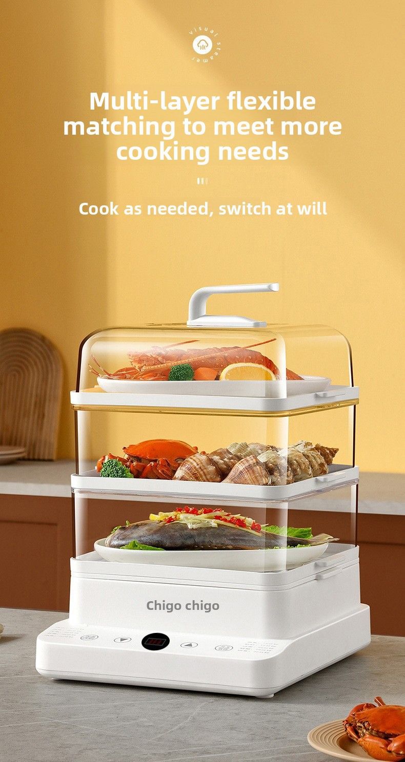 Vaporera eléctrica multifuncional de tres capas Zhigao para uso doméstico, 24 L, gran capacidad, desmontable, transparente._voghion.com
