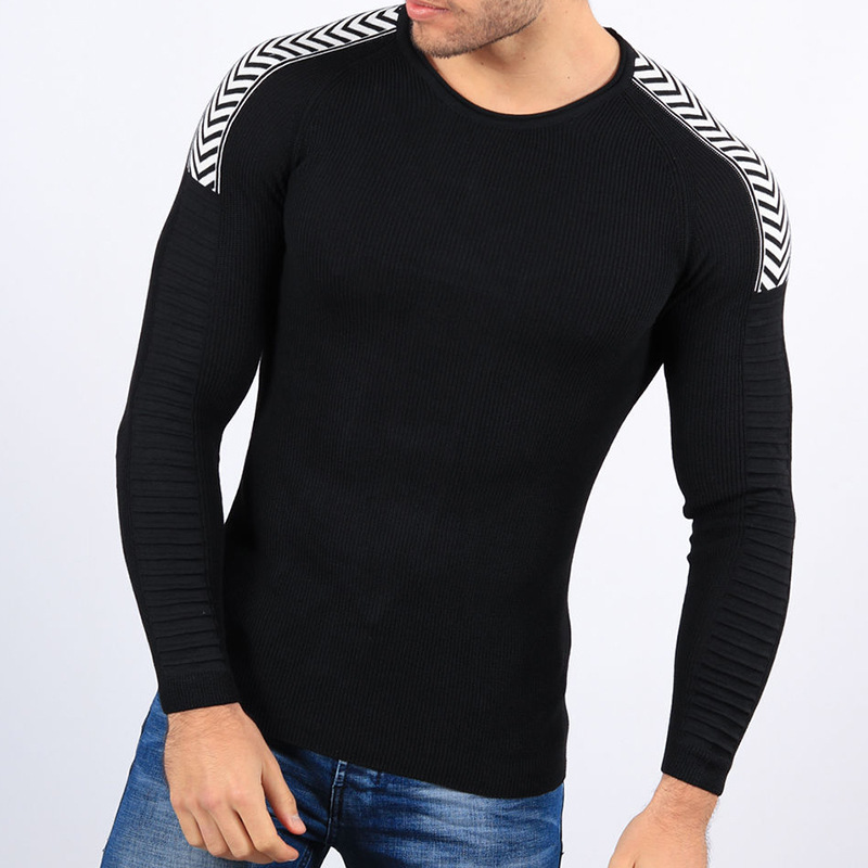Sweater 2024 round neck striped long sleeved men's slim fit knit sweater_voghion.com