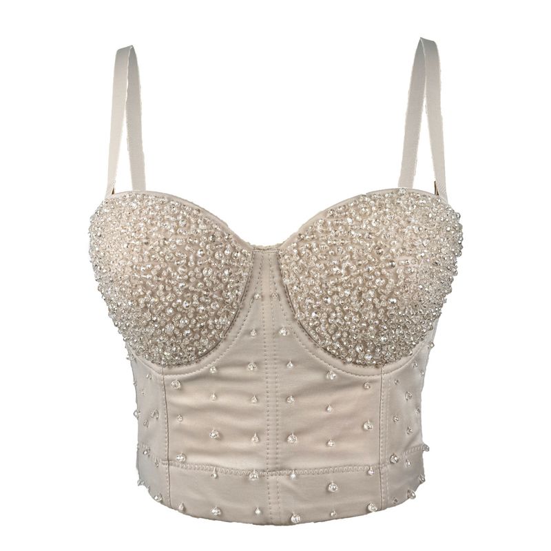 Women's Clothing Shiny Beads Handmade High End Outer Wear Small Camisole Herringbone Bra_voghion.com