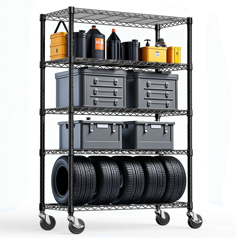 Steel Storage Shelving 5-Tier Utility Shelving Unit Steel Organizer Wire Rack With Wheels For Home,Kitchen,Office,Garage, 1750 LBS Capacity 17.7' D_voghion.com