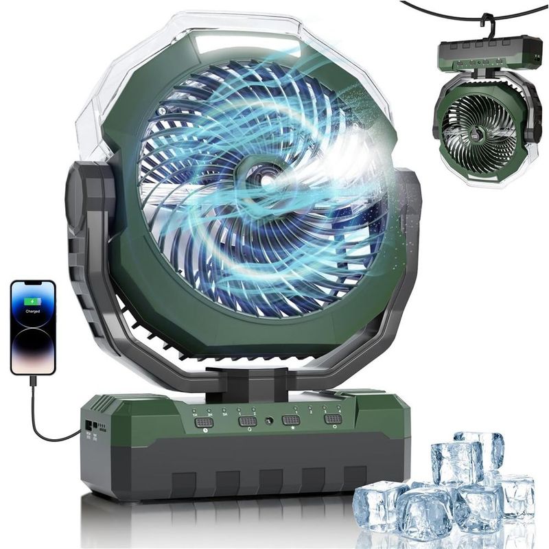 Portable Misting Fan, 24000mAh Rechargeable Battery Powered Camping Fan 460ml Large Tank USB Desk Fan_voghion.com