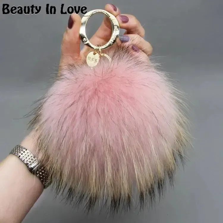 15cm Fluffy Real Raccoon Ball Pom Poms Fur Pompom High Quality Keychain Key Chain Metal Ring Pendant For Women F281_voghion.com
