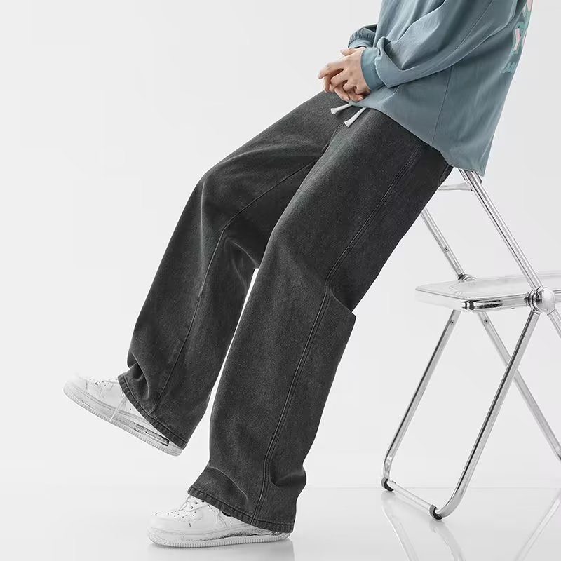 Pantalones vaqueros de otoño de gran tamaño rectos para hombre sueltos y modernos con pierna ancha, pantalones largos casuales_voghion.com