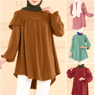 women's solid color long-sleeved loose ruffled round neck top shirt_voghion.com